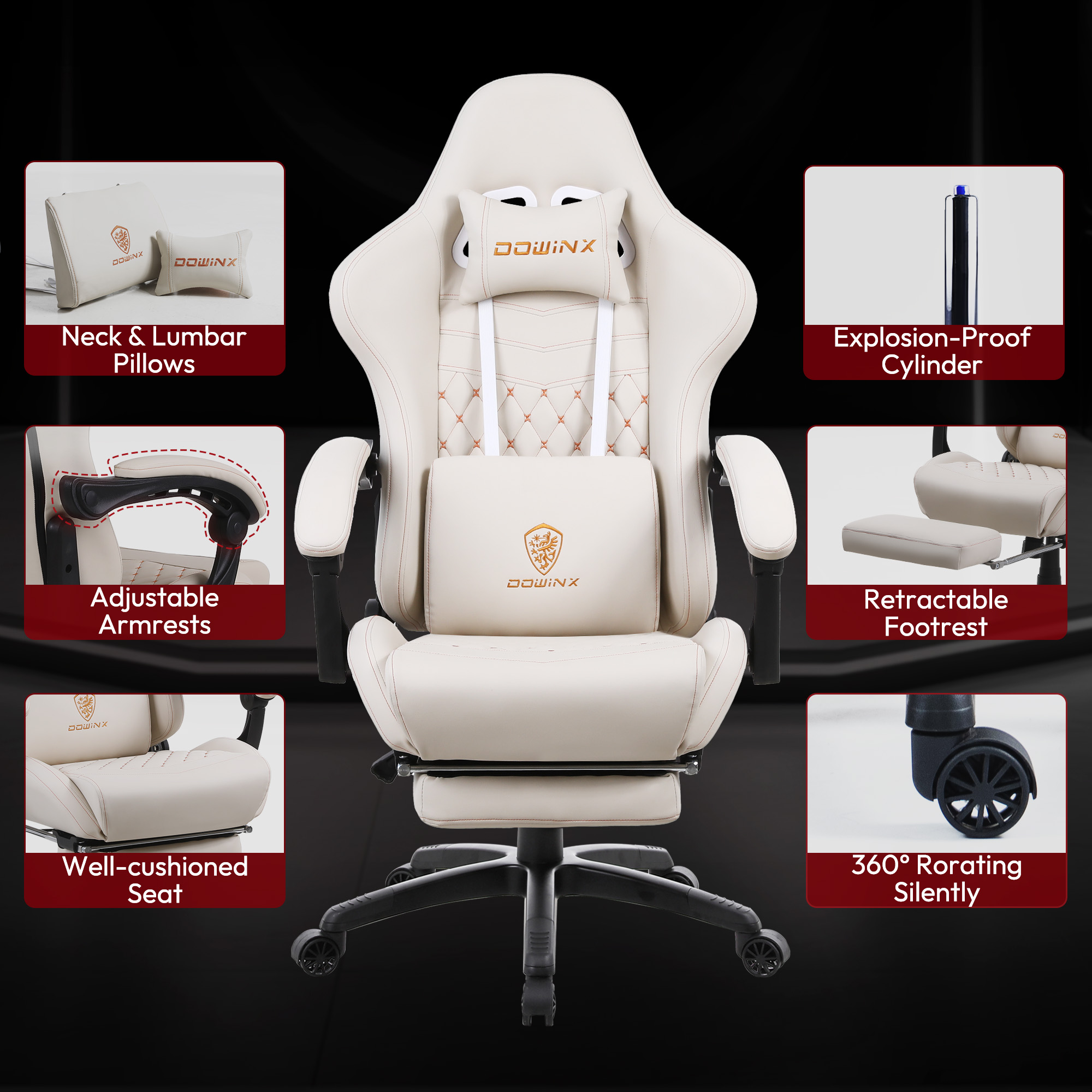GOOSEA Big and Tall Gaming Chair with Footrest, Ergonomic High Back Office Computer Chair, Adjustable Massage Lumbar Support, PU Leather for Adults, 350Lbs, Beige