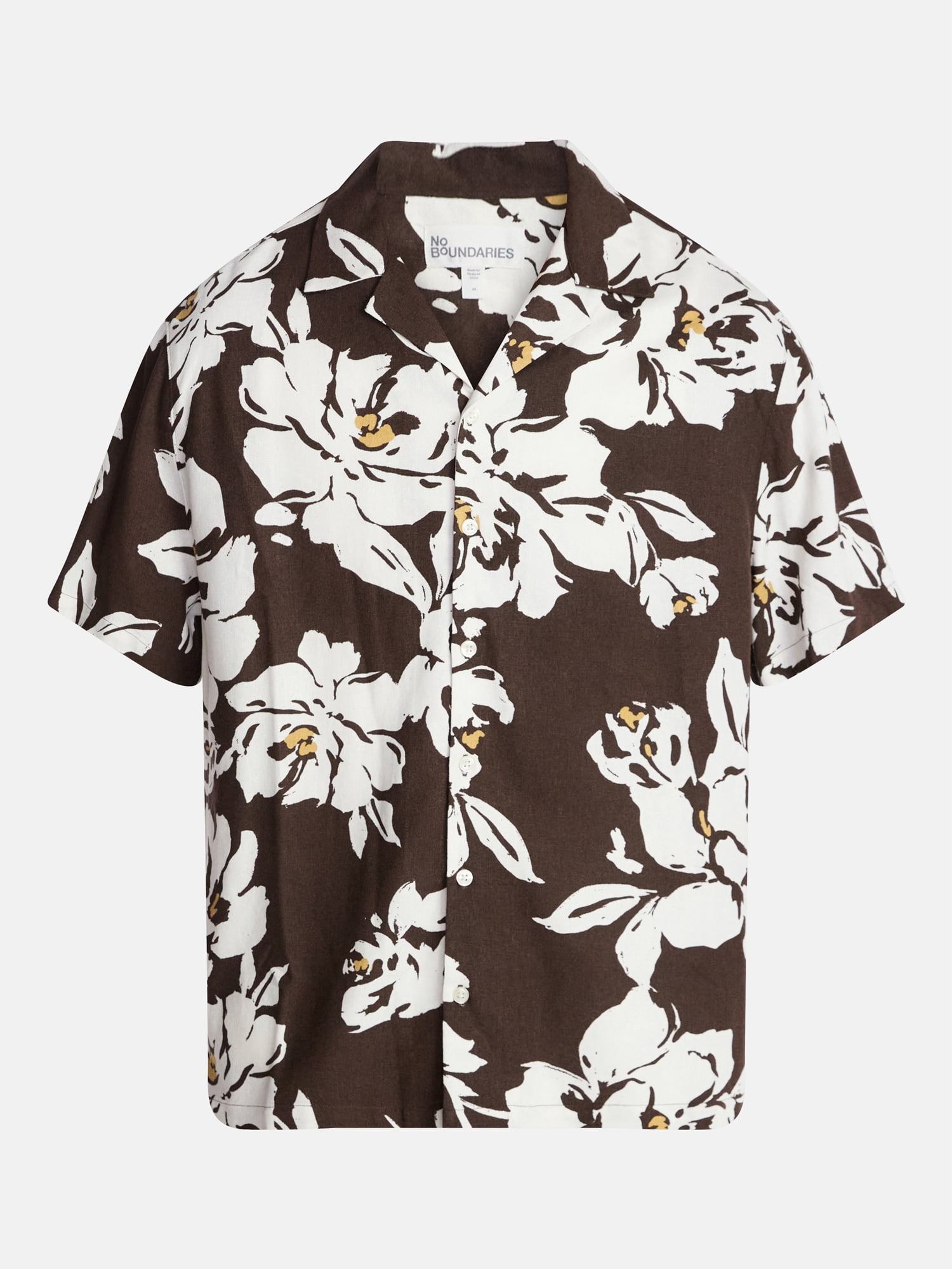 No Boundaries Boxy Fit Linen Blend Patterned Resort Shirt, Men's XS-4XLT