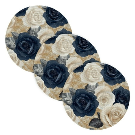 

WOBOGO Luxurious Floral Coil Placemats 3pcs Resistant Hot Pads Mat for Table Counter Cooking Potholder 15in