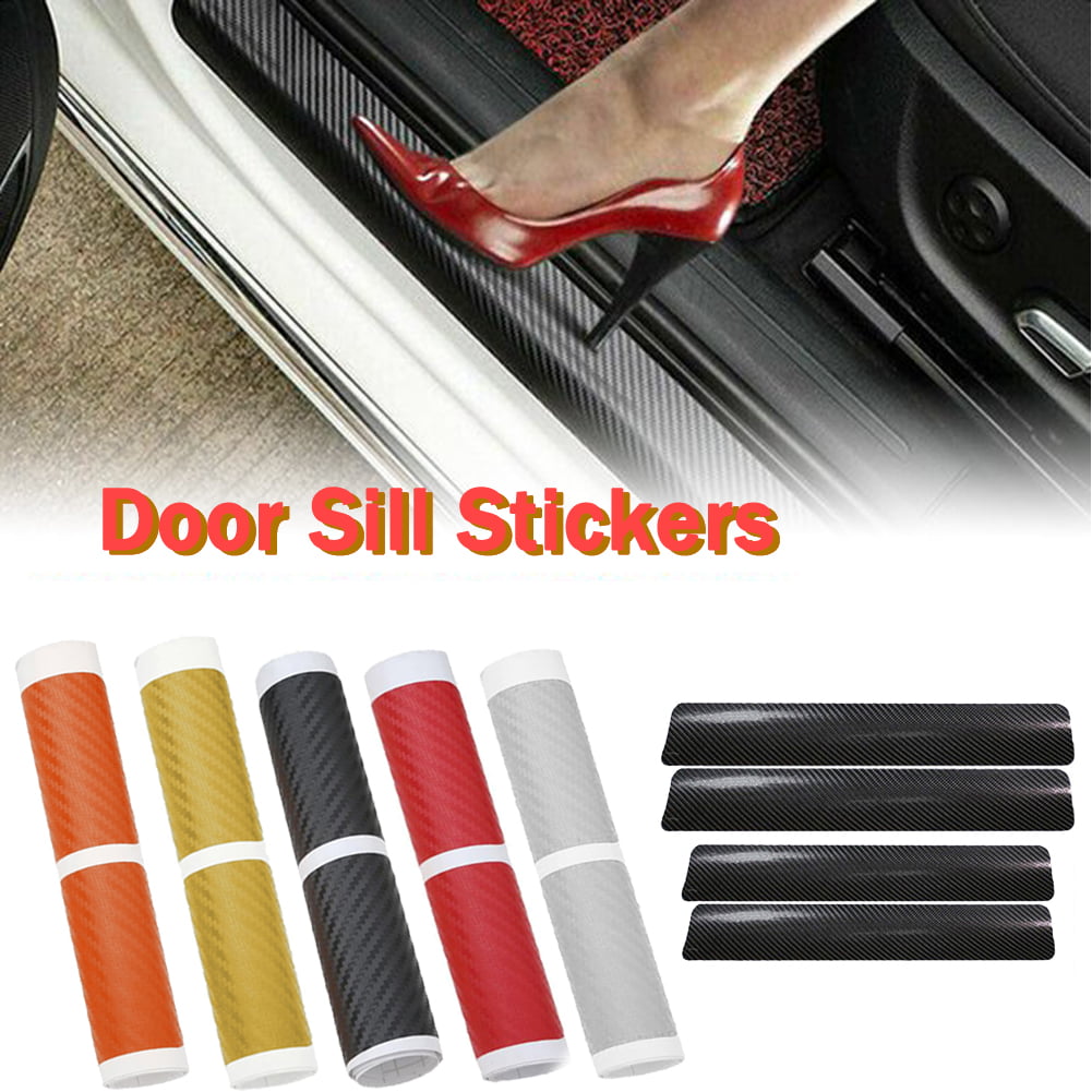 4pcs Carbon Fiber Look Car Door Plate Sill Scuff Cover Sticker Anti Scratch QK 