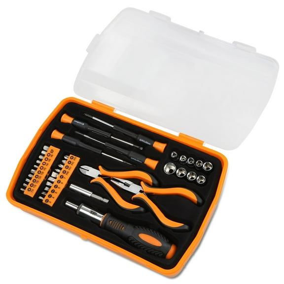 37 Pcs Protable Home Office Repair Tool Set Screwdriver kit & Ratchet Driver & Bits & Pliers Orange