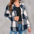 thumbnail image 5 of IROINNID Women's Short Shacket Jacket Turndown Lapel Plaid Long Sleeve Plaid Coat Shirt Hoodless Casual Outwear, Blue, 5 of 7