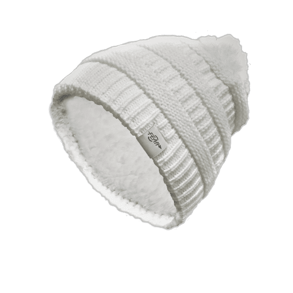 Fear0 Extreme Warm Wool Insulated White Chunky Cable Knit Pom Pom Skullies Beanie Hat for Women Girls (Ivory White)