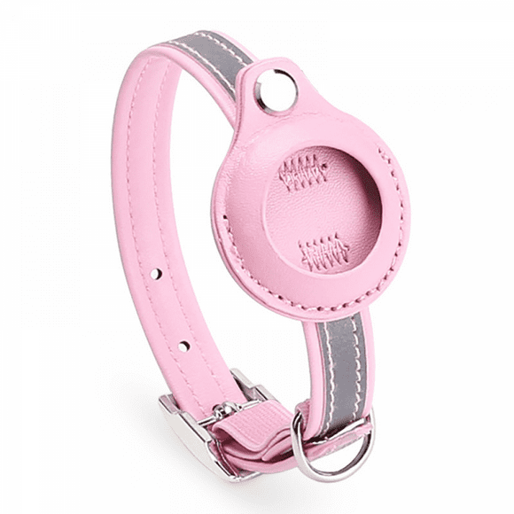 AirTag Cat Collar, Cat Collar with Bells, Reflective GPS Cat Collar, Anti-Lost Cat Tracker Collar Adjustable Leather Cat Collar(Pink)