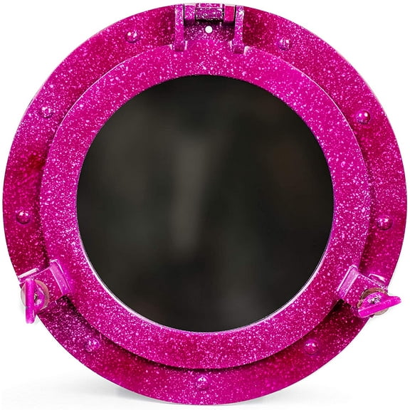Nagina International Dual Tone Spilled Brush Aluminum Nautical Porthole Mirrors | Wall Mounted Colorful Bathroom Mirrors (Purple Spill, 6 Inches)