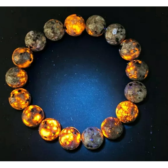 K-KED Halloween Bracelet Natural 12mm Yooperlite Bracelet UV Reactive Stone Bracelet-7 in