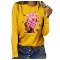 thumbnail image 2 of kayannuo Fall Clothes For Women Women Breast Cancer Top Casual Long Sleeve O-neck Sweatshirt Pullover Blouse Yellow, 2 of 4
