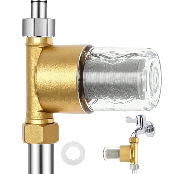 AEVXKHI Inline Brass Sediment Water Filter with 40 Micron Stainless Steel Mesh Strainer, Reusable Water Filter System Universal Fit for Washing Machine, Shower, Garden Hose & Well Water