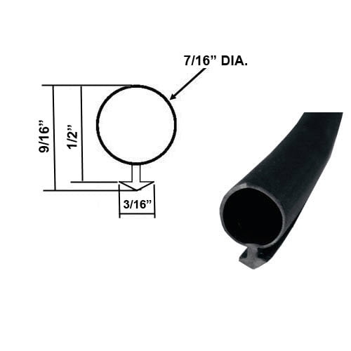 Gordon Glass® Black Silicone Bulb Type Gasket Weatherstrip, 7/16" DIA, 3/16" Backing - 15 Ft.