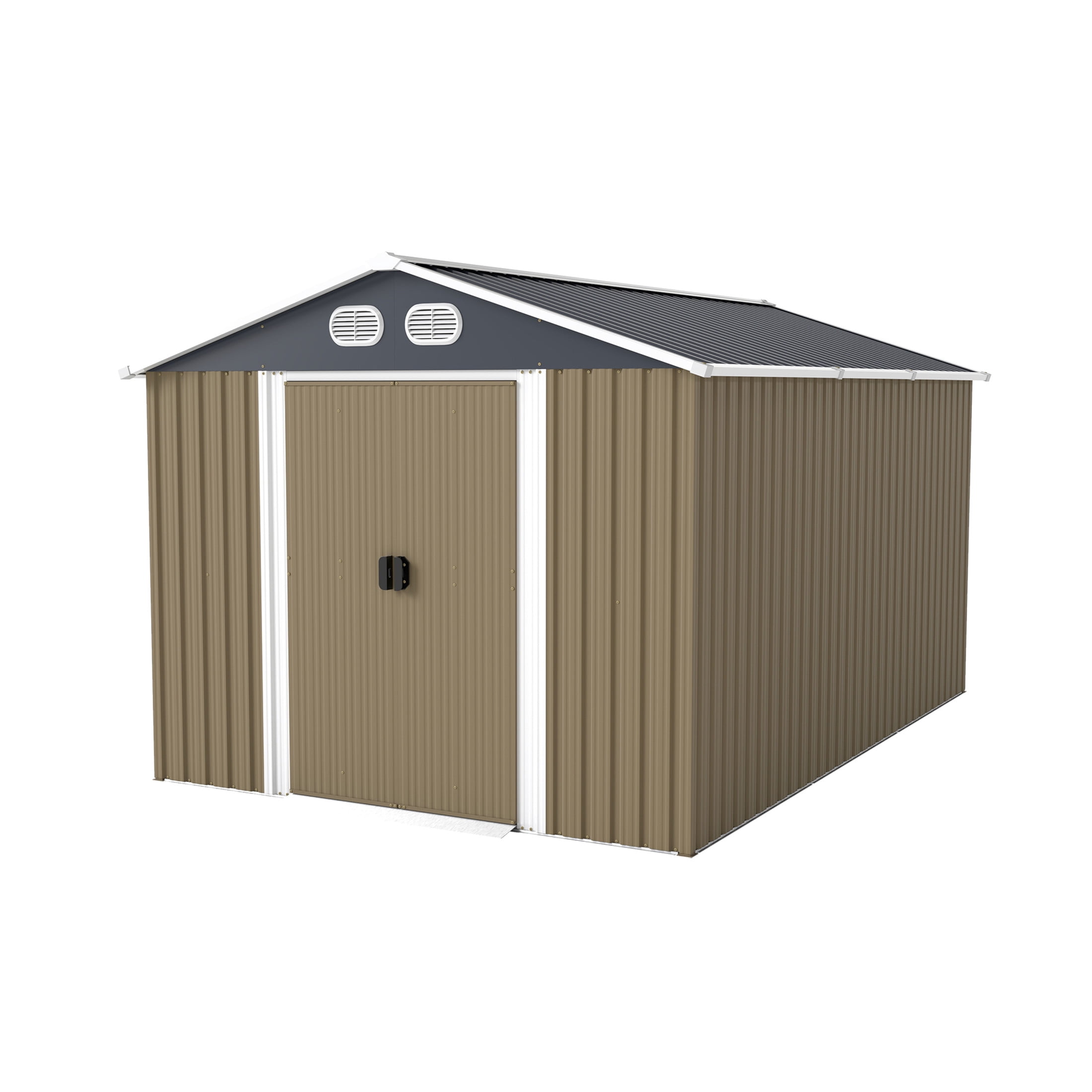 Noble House 8 x 12 FT Outdoor Metal Tool Storage Shed with Lockable Doors and Air Vents, Waterproof Garden Shed, Brown