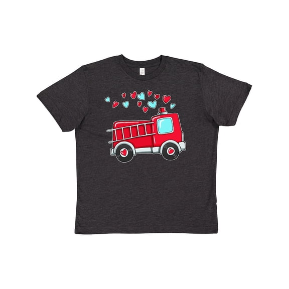 Inktastic Valentine Fire Truck with Hearts Youth T-Shirt