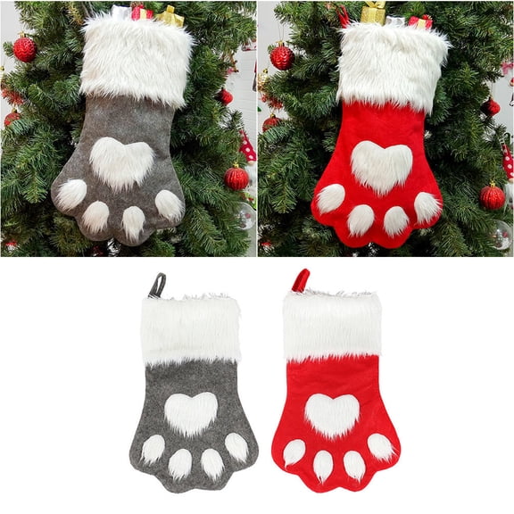 FOMIYES Dog Paw Socks Multi Christmas Decorations for Fireplace and Tree 2Pcs