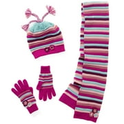 Girls' 4-Piece Crochet-Flower Scarf, Beanie and Gloves