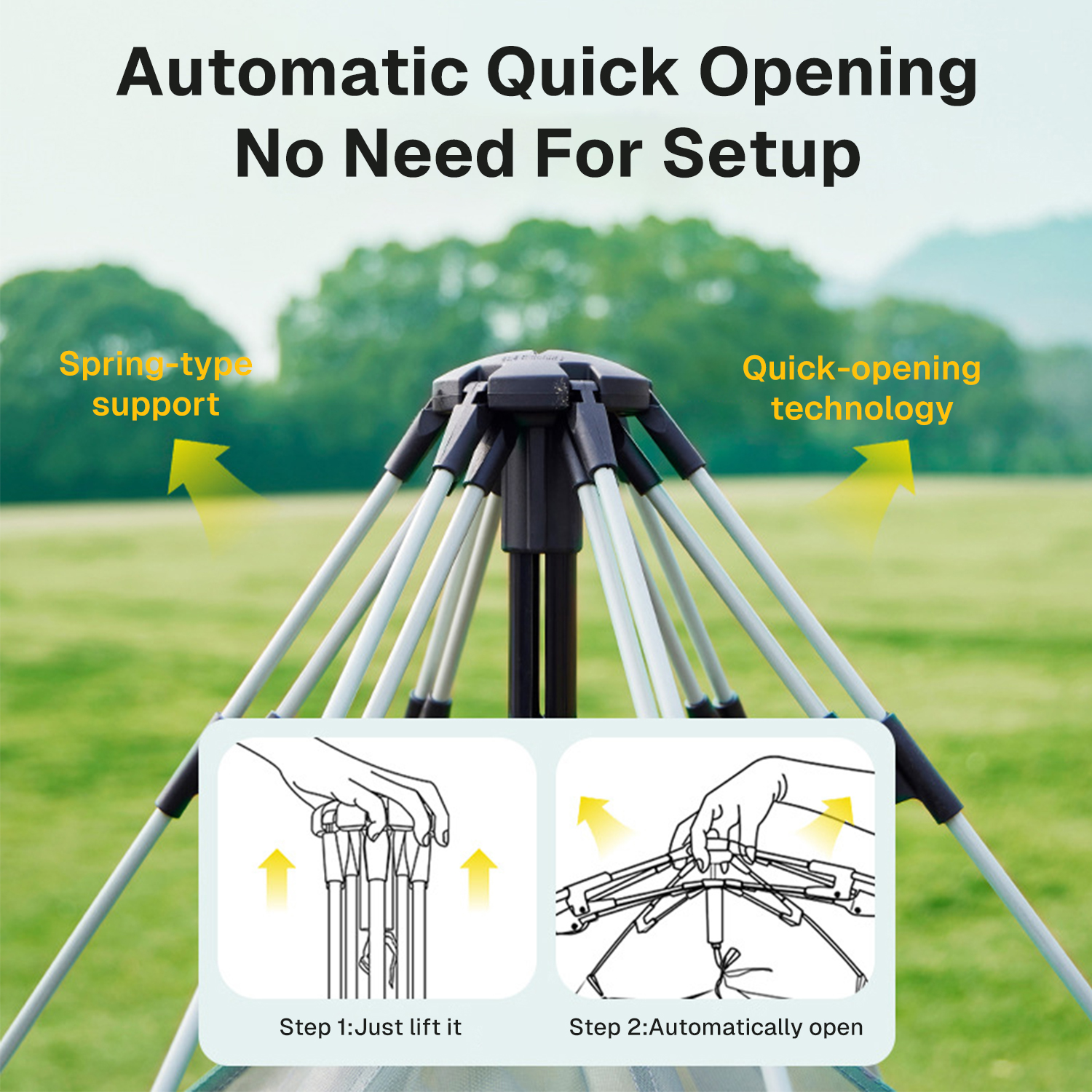 Carpa para acampar BN-LINK para 5-8 personas, impermeable y a prueba de viento, pop-up con 2 puertas, 4 ventanas grandes de malla, instalación automática instantánea para campamento, senderismo y viajes, beige 5