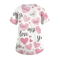 thumbnail image 4 of Womens Valentine Day Scrub Tops Love Heart Print Short Sleeve Plus Size Cute Scrub Tops Nursing V Neck Medical Uniform with Pockets Pink 3XL, 4 of 5