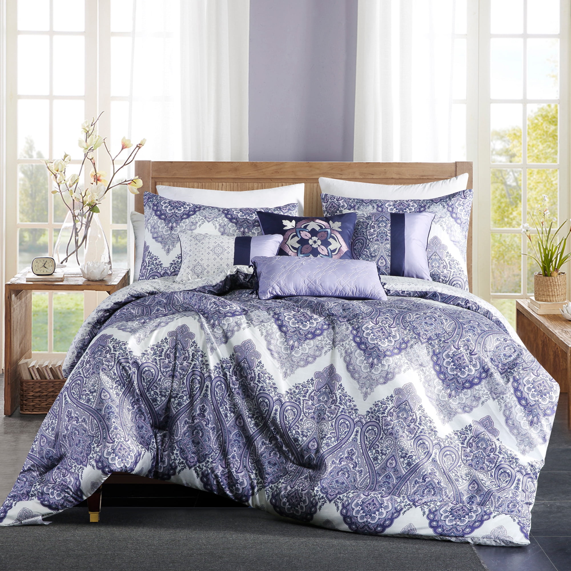 Unique Home Olesia 7 Piece Collection Comforter Set Floral Pattern