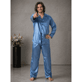 thumbnail image 2 of Up2date Fashion Pajamas Set Mens Silk Satin Long Sleeve Loungewear Two-Piece Sleepwear Button-Down Pj with Full Pants, 2 of 4