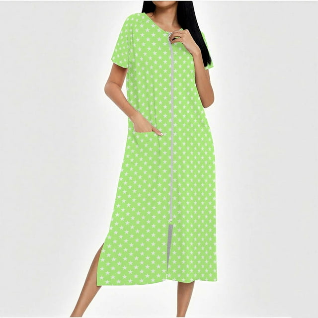 Camisón largo con cremallera para mujer, bata de punto, largo completo, color degradado, con bolsillos