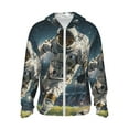 thumbnail image 2 of Uemuo Astronaut Soccer Field Pattern Women's Full Zip UPF 50+ Sun Protection Hoodie Jacket Long Sleeve Sun Shirt Hiking Outdoor Performance with Pockets-Medium, 2 of 9