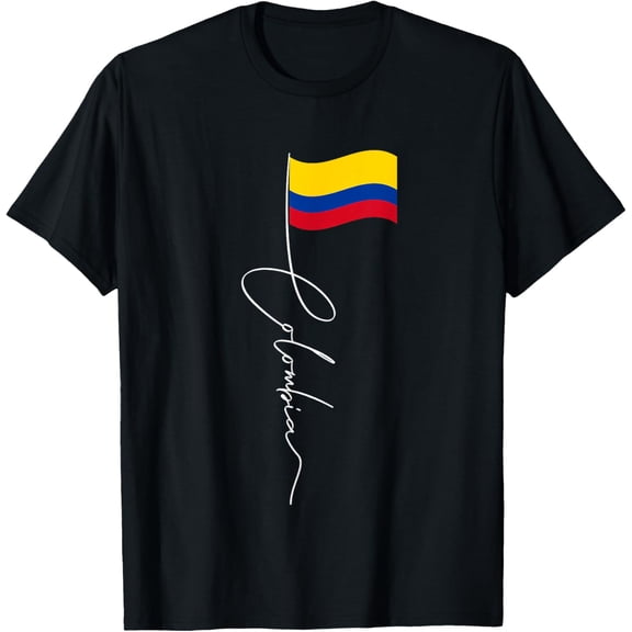 Premium model-Unisex-100% cotton-Family Heritage Gifts Colombia Signature Flag Pole Unisex Adults Black Retro Flag T-Shirt