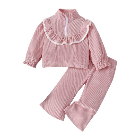 Mnyotv Toddler Baby Girl Clothes 2Pcs Fall Outfits Ruffle Long Sleeve Tops and Wide Leg Pants Casual Lounge Set Size 18-24 Months