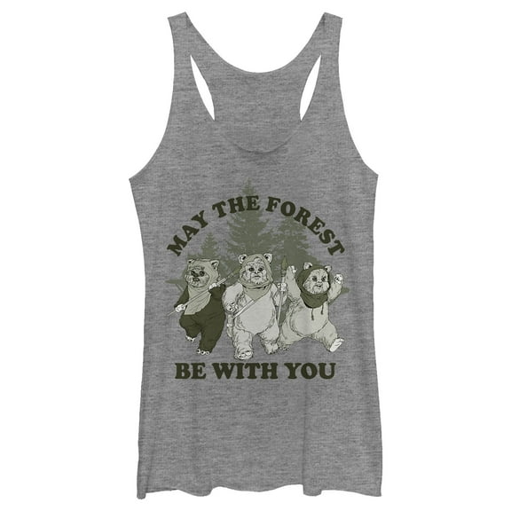 Women's Star Wars Ewok May The Forest Racerback Tank Top Gray Heather X Large