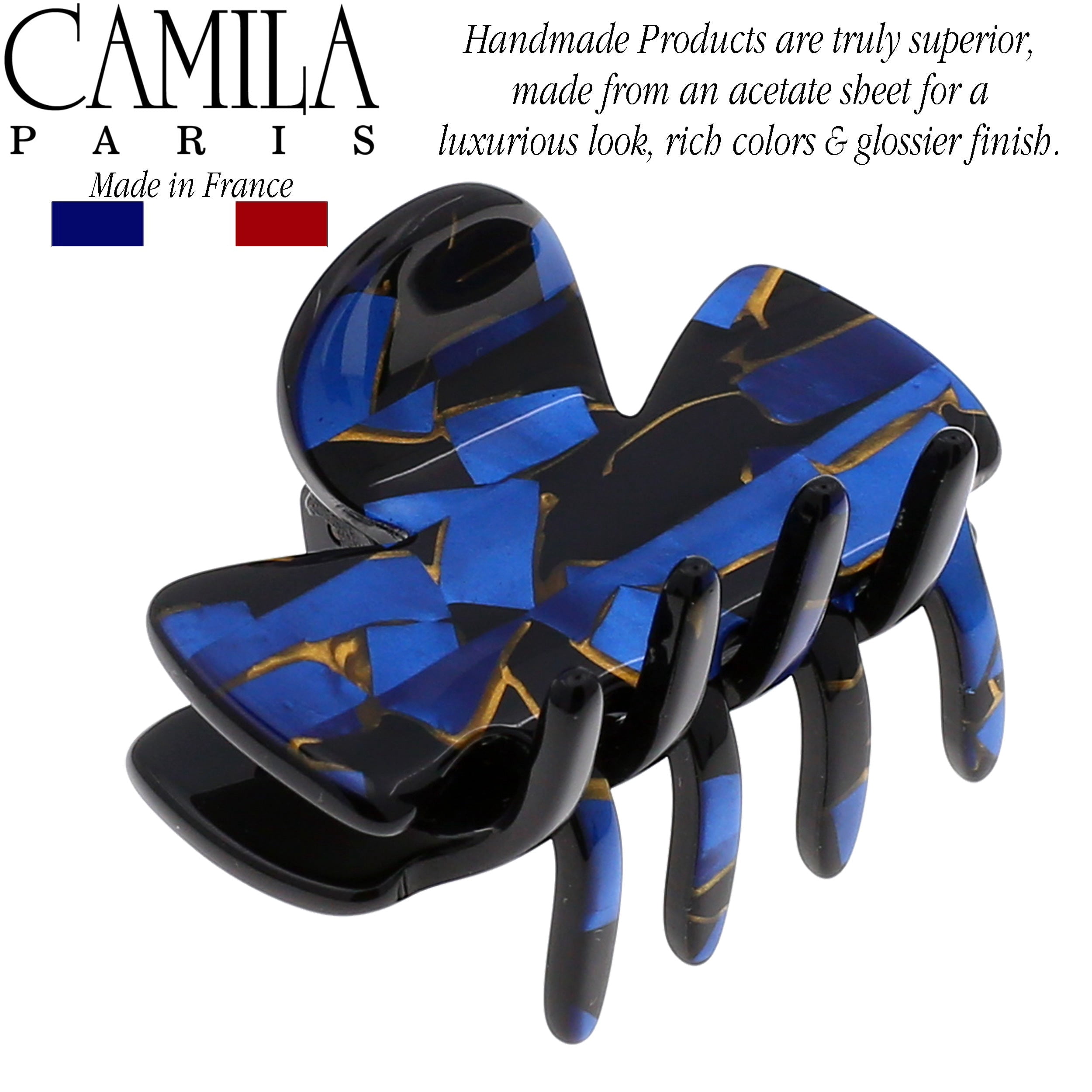 Camila Paris CP3008 French Hair Clip for Women, Small Handmade, Black and Gold, Girls Hair Claw Clips Jaw Fashion Durable Styling Hair Accessories for Women, Strong Hold No Slip Grip, Made in France
