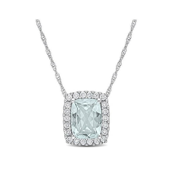 1.90 Carat (ctw) Aquamarine Pendant Necklace with Diamonds in 14K White Gold with Chain