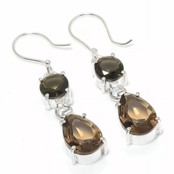 Smoky Topaz Gemstone Handmade 925 Sterling Silver Jewelry Earring 1.97 "