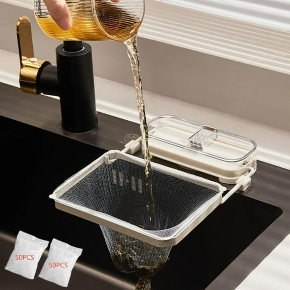 Kanggoulu Sink Strainer, Meshmate Waste Rack With 100pcs Filter,Mesh Sink Strainer,Sink Food Catcher,Kitchen Sink Drain Strainer,Sink Strainer Rack (Yellow)