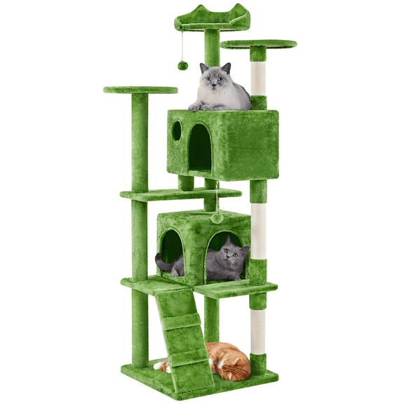 Alden Design 70'' Height Multilevel Cat Tree with 2 Condos for Kittens/Small Cats, Green