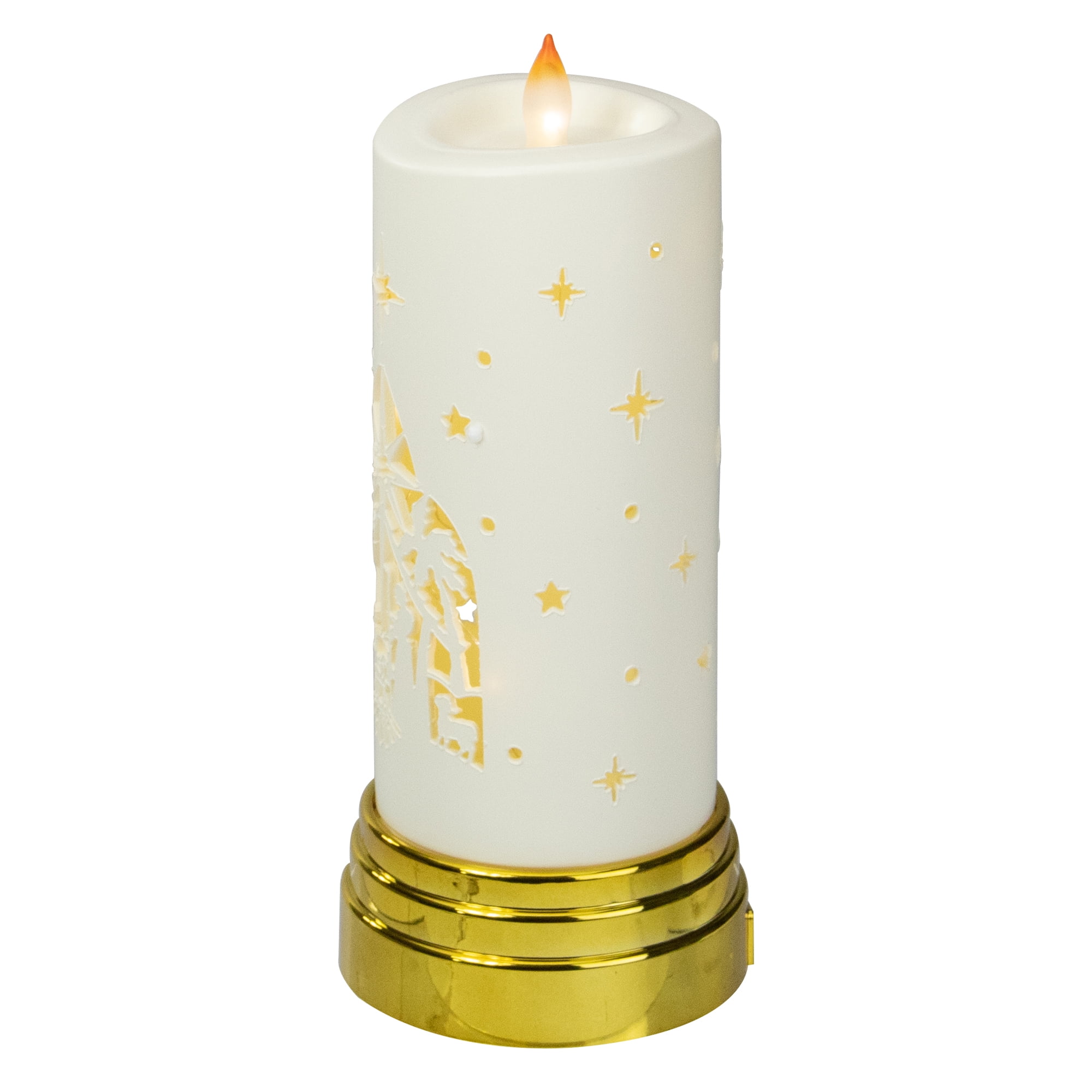 Northlight 9" Gold and White Nativity Scene Flameless Candle
