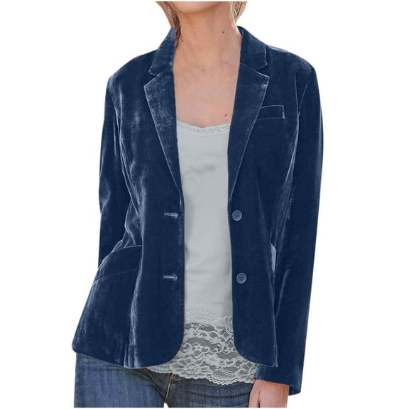 kakina CMSX Womens Coats and Jackets Plus Size, Women Cozy Retro Long Sleeve Velvet Solid Buttons Pokets Jacket Cardigan Loose Coat Top Blue, L