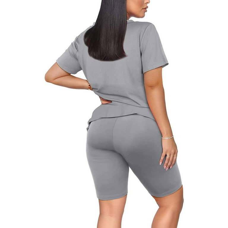 AOMPMSDX Womens Summer Sets Two Piece Outfits For Short Sleeve V