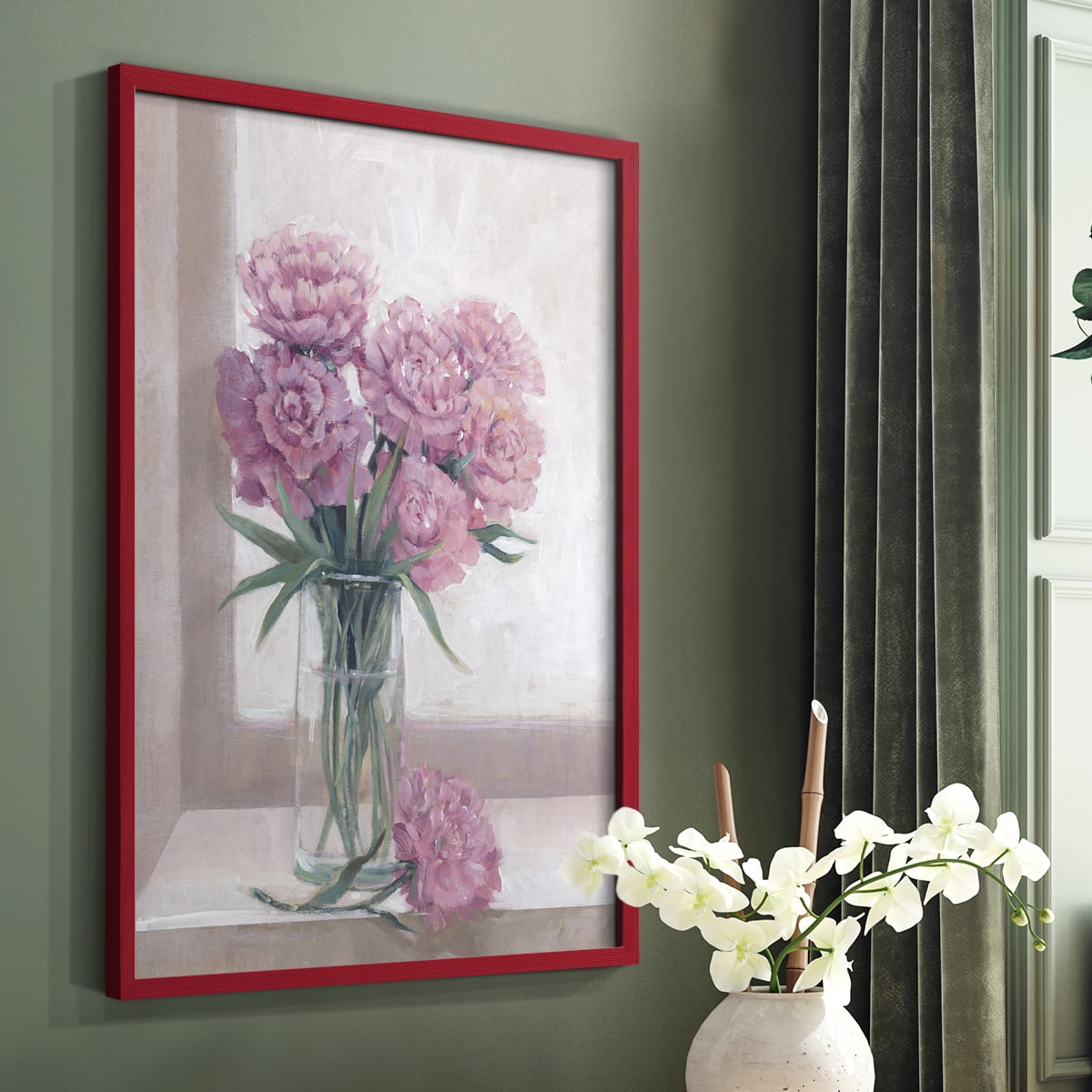 Windowsill Floral II Framed Print - Solid Wood in Single Picture Frame Solid Wood 2 Framed Print