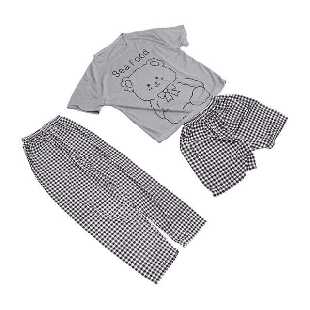 Conjunto de Pijama de 3 Piezas NikouMX para Mujer con Estampado de Oso de Dibujos Animados