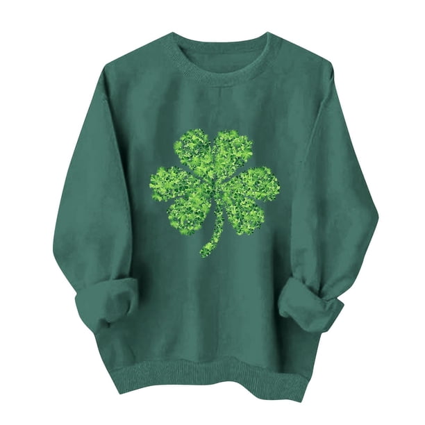 Tops de Cuello Redondo para las Mujeres Día de San Patricio Impreso Suéter de Manga Larga Invierno Suéter Casual