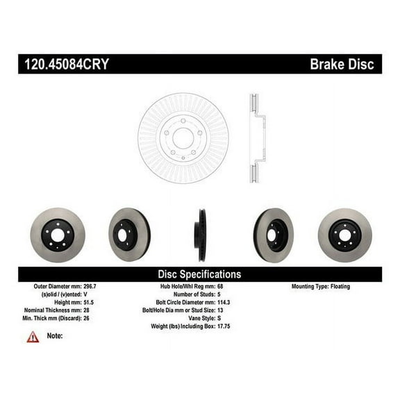 Centric Parts Disc Brake Rotor 120.45084 Fits select: 2013-2015,2017 MAZDA CX-5