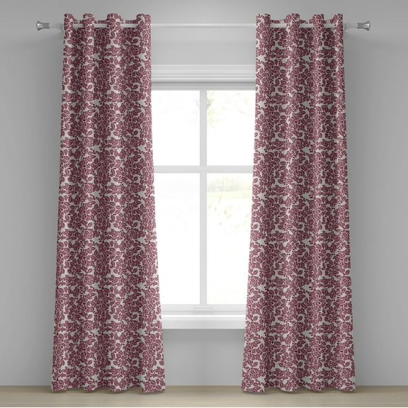 Ambesonne Leaves Grommet Curtain, Monochrome Foliage Motif, 50" x 108", Maroon Beige