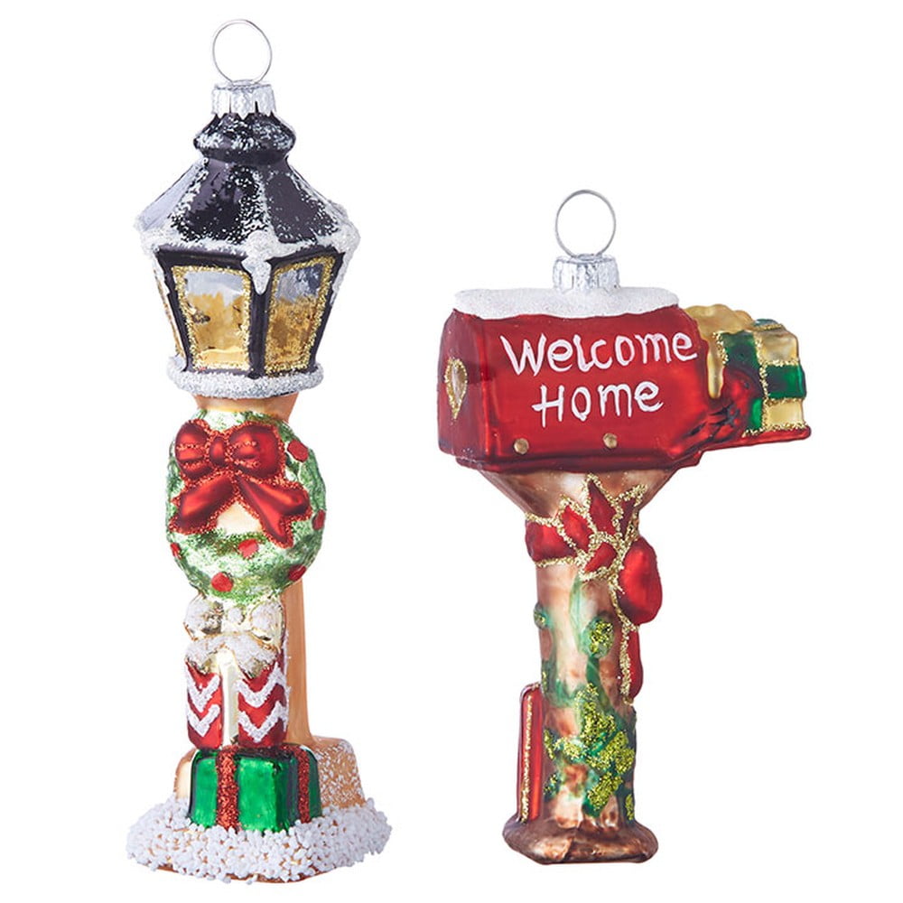 Raz Imports 5.5Inch Mailbox And Lamp Post Ornament, Assortment of 2