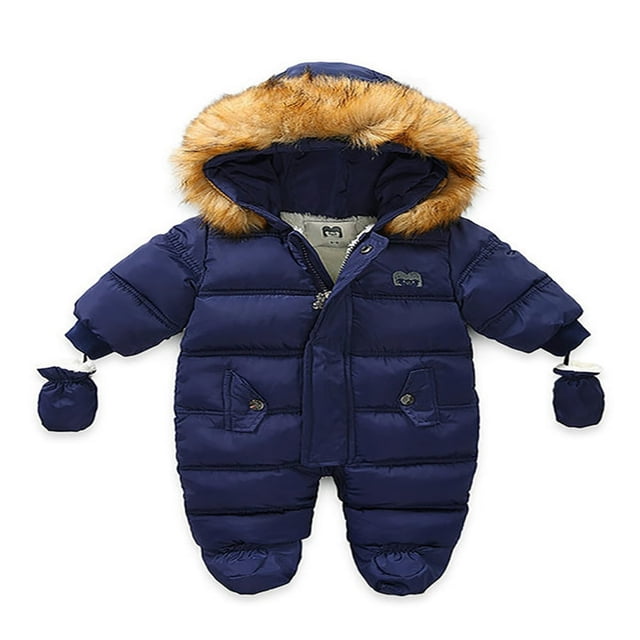 Baby Zipper Down Jumpsuits With Gloves Winter Romper Rompers