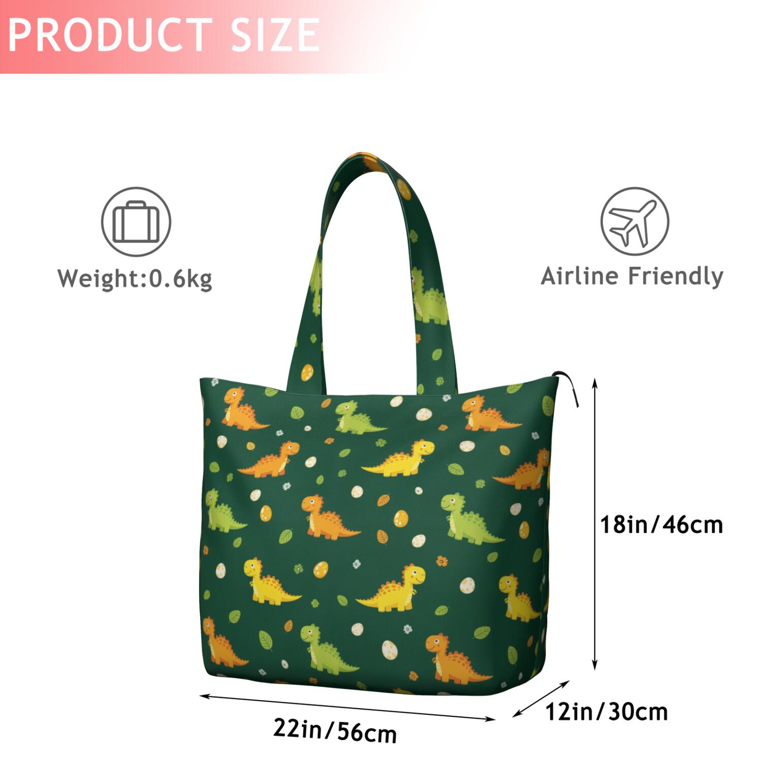 Green Cartoon Dinosaurs Eggs Pattern Travel Tote Bags for Women Carry On,Large Weekender Bags for Women Travel,Multi Functional Duffle Bag for Work,Shopping,Sports