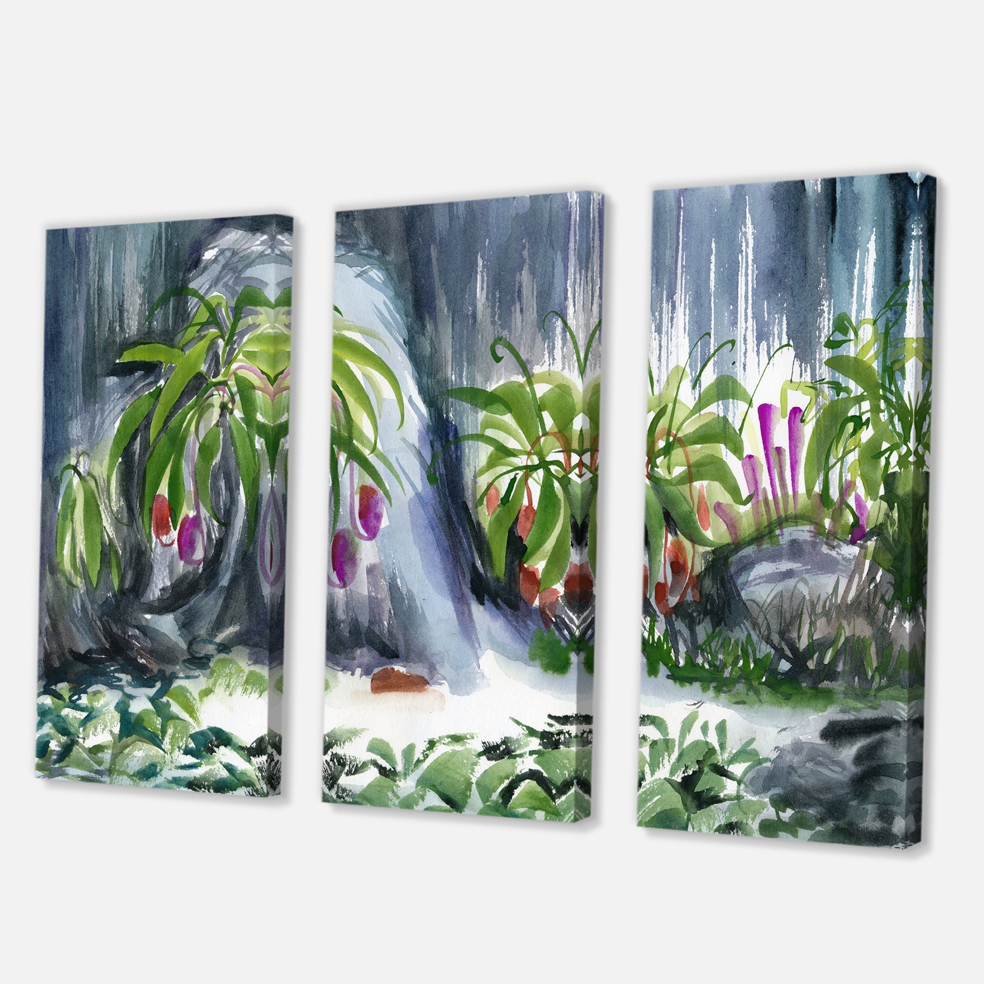 Designart ' Abstract Tropical Plants Oasis ' Farmhouse Canvas Wall Art Print