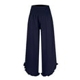 thumbnail image 3 of Aofany Wide Leg Pants for Woman Casual Solid Color Ruffle Elastic Waist Trousers High Waist Loose Fit Beach Pants, 3 of 4