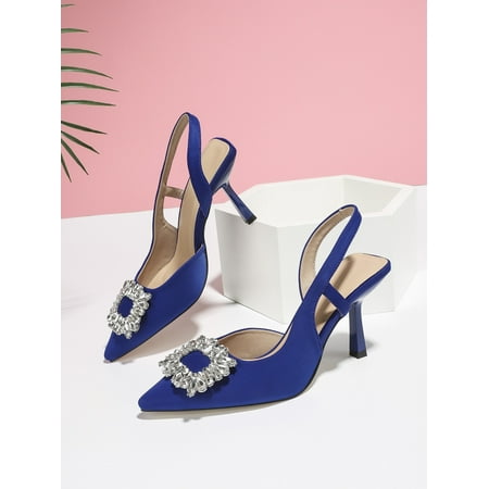 

Women Metallic Rhinestone Decor Point Toe Heeled Slingback Pumps Women‘s Footwear