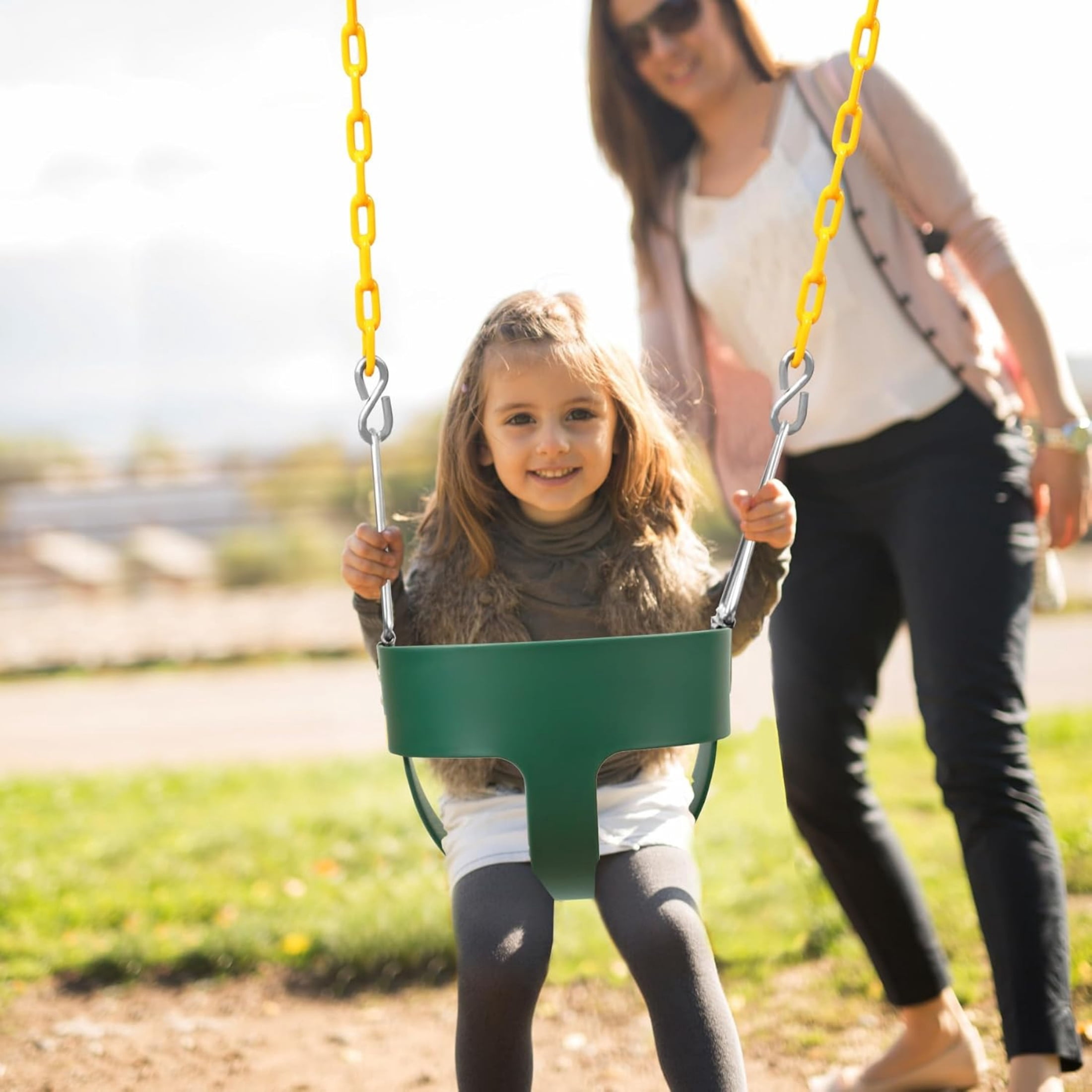 REDCAMP High Back Toddler Bucket Swing Seat with Coated Chains and Carabiners, Heavy Duty Kids Swing Seat for Outside Playground Backyard,Small