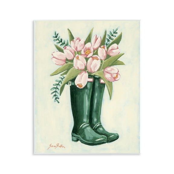 Stupell Industries Tulips in Rain Boots Floral Painting Unframed Art Print Wall Art, 11 x 14
