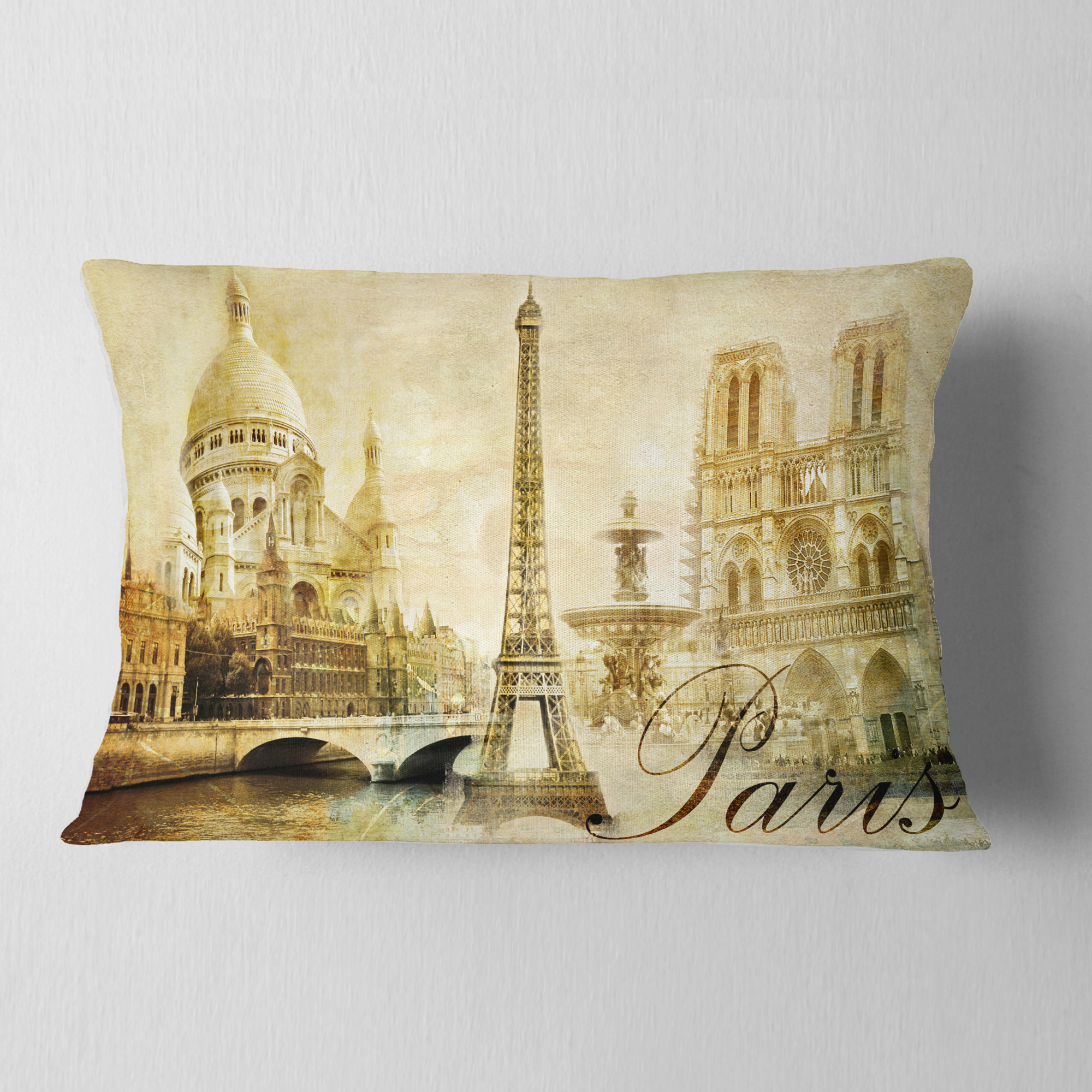 Designart Old Beautiful Paris - Cityscape Digital Throw Pillow - 12x20
