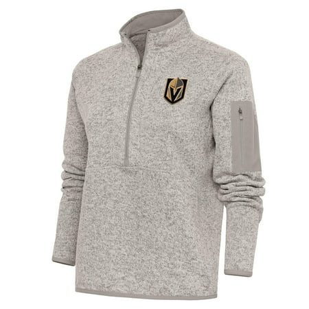 Women s Antigua Oatmeal Vegas Golden Knights Team Logo Fortune Quarter-Zip Jacket