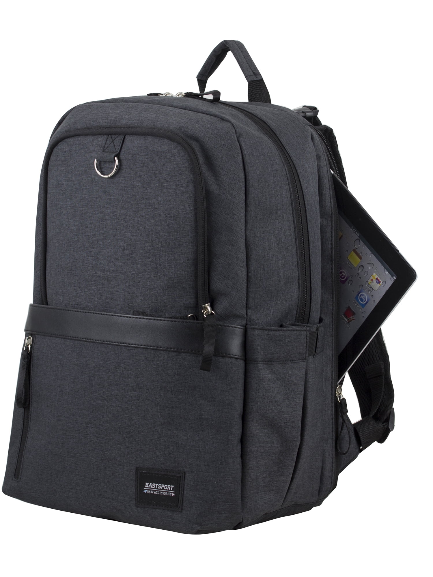 Eastsport Large Capacity Weekender Tech Backpack Diaper Bag with Changing Pad, Dark Grey